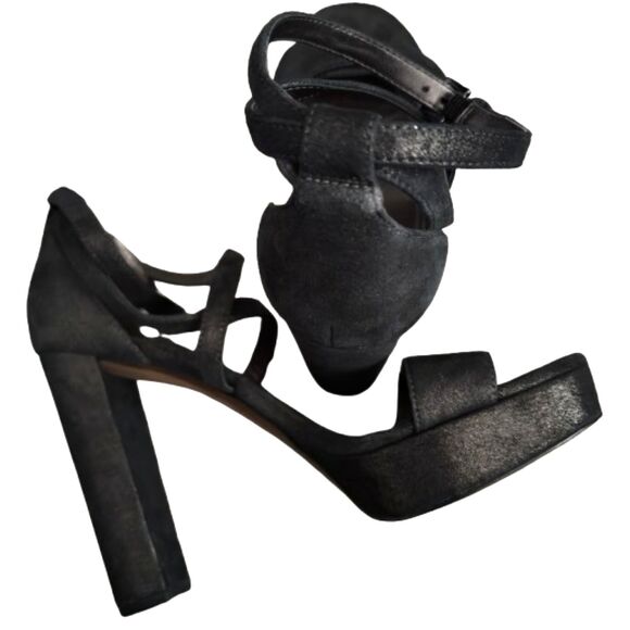 Michael Kors Strappy Open Toe Charcoal Gold Flake Platform 4.5" Woman's 8 Heel - Picture 2 of 6